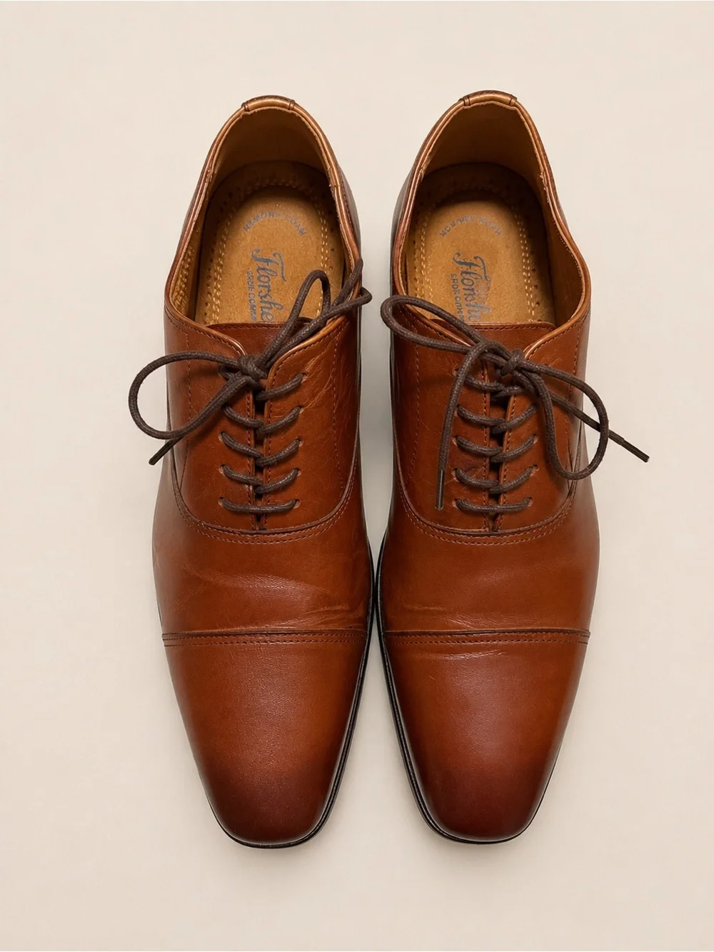 Florsheim Men’s 11D Cognac Brown Leather Cap Toe Oxford Dress Shoes